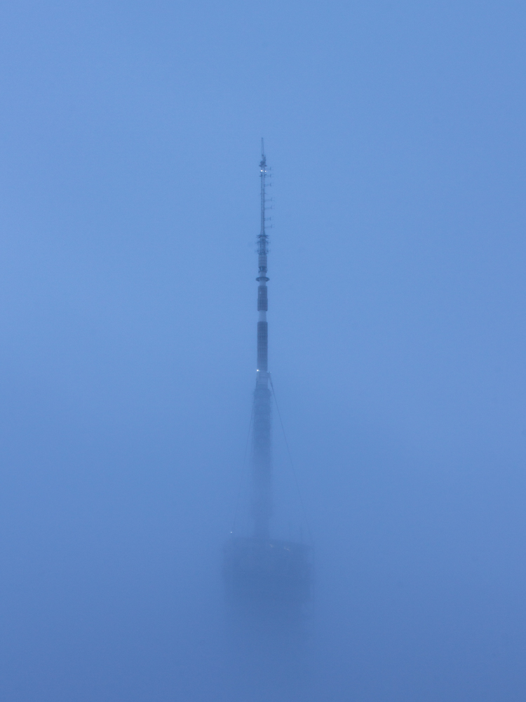 Fotografía azulada debido a la temperatura de color de la niebla.